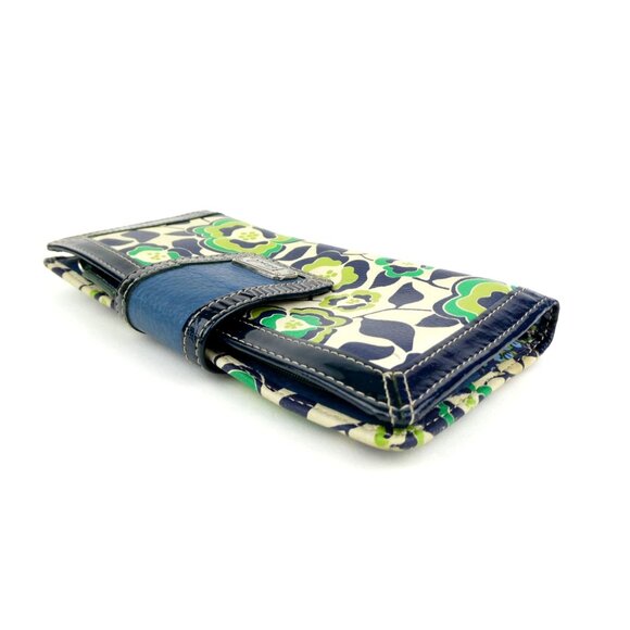Fossil Womens Navy Green Floral Print Snap Bifold Wallet - Picture 3 of 14